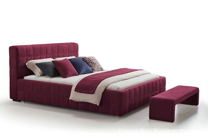 BMS Modern Contemporary High Back Red Guest Bed with Bedroom Bench