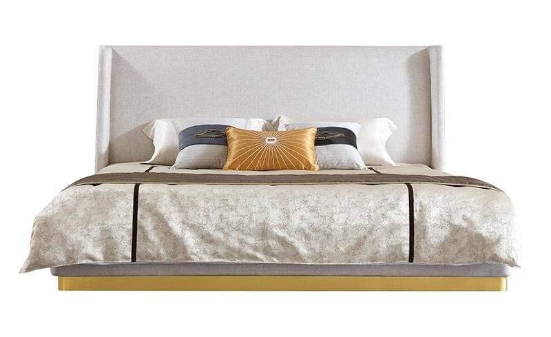 Zhida High Quality Luxury Home Furniture Double Solid Wood Frame Villa Modern Bedroom Furniture Set Fabric Queen King Size Bed with Headboard