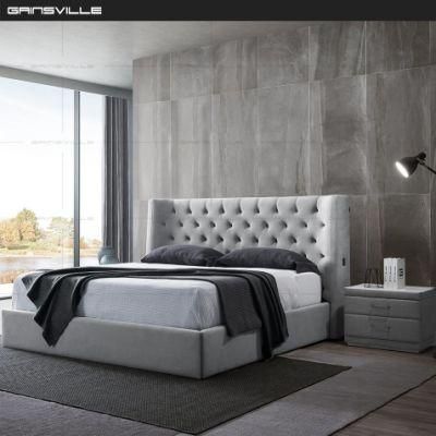 Foshan Factory High Headboard Soft Storage Set King Size Fabric Bed Set with Ottoman